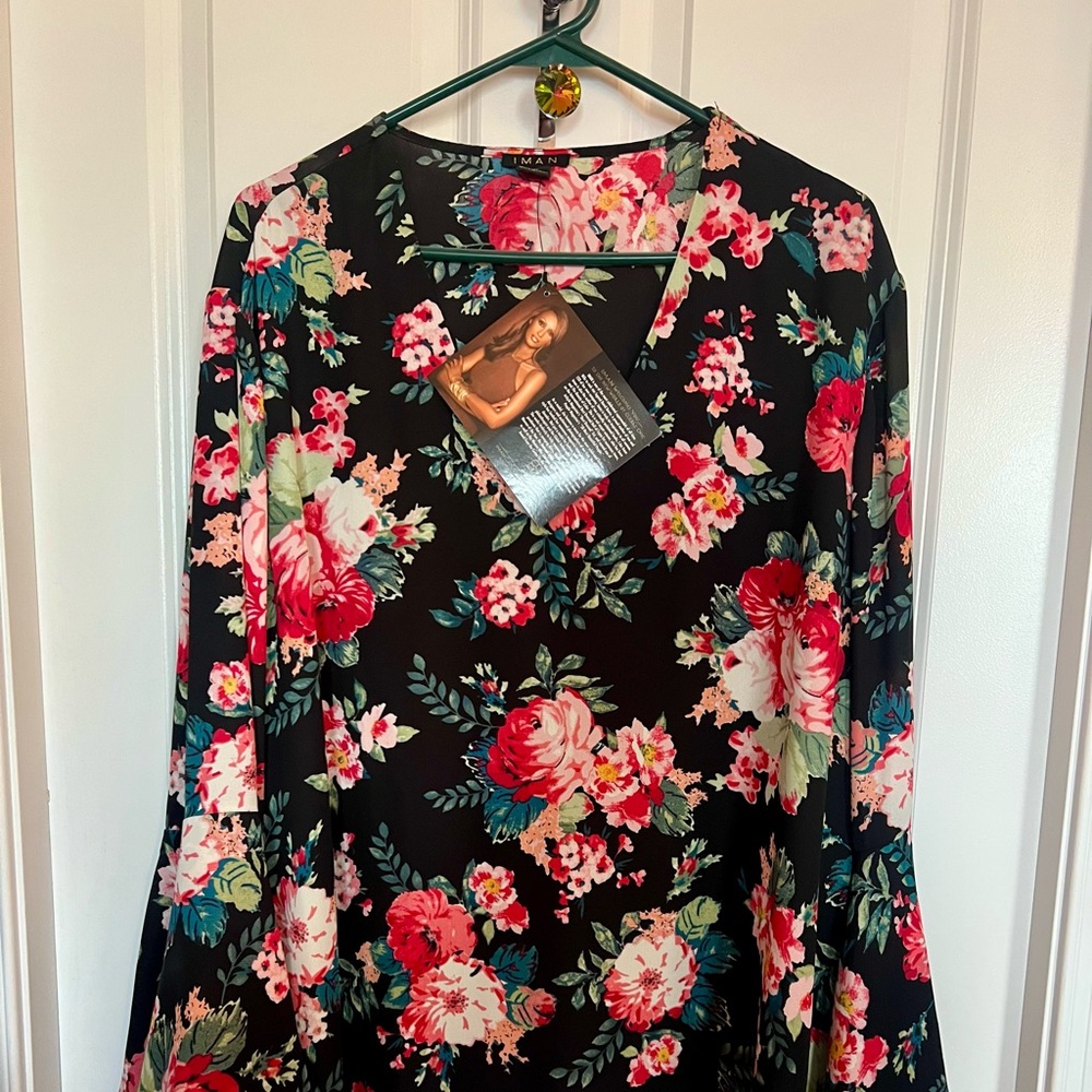 IMAN Black Floral with Pink and Blue Velvet Design.